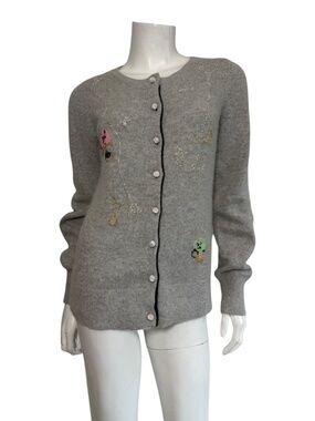 TSUMORI CHISATO Angora Blend Beaded Music Notes Cardigan in Grey Size 2/M